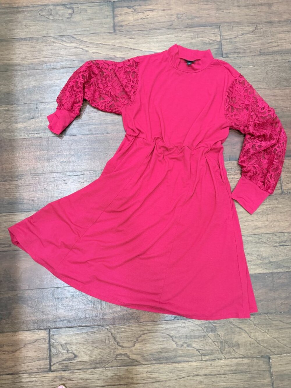 Torrid Red Lace Sleeve Mock Neck Fit Flare Dress Size 0 Long Sleeve Skater
